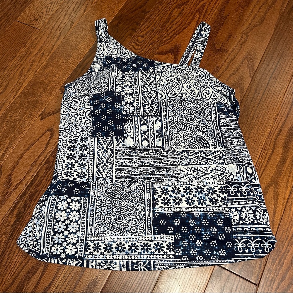 Lands' End Blue and White Patterned Bikini Top